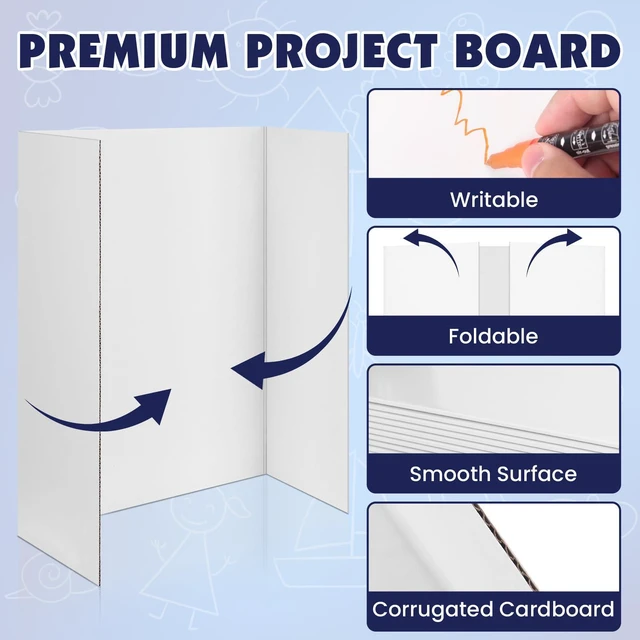 Alt view image 4 of 7 - 30 Pack White Trifold Poster Board, 16in x 24in Corrugated Project Board Presentation Board, Trifold Display Board for School Project, Business Presentation, Science Fairs, Event Display
