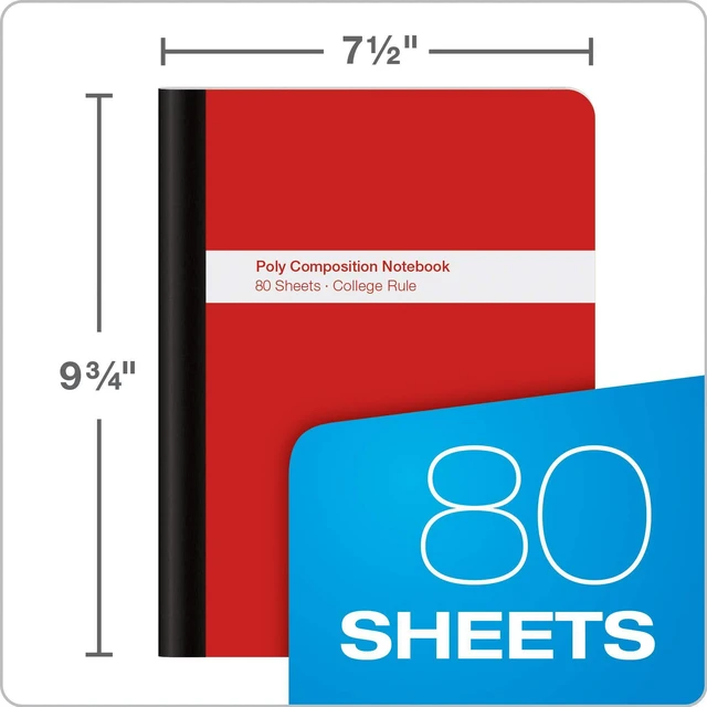 Alt view image 3 of 7 - Poly Composition Notebook 4 Count, College Ruled Paper, 9-3/4 x 7-1/2 Inches, 80 Sheets, Assorted Colors: Blue, Green, Purple, Red (64958) (Pack of 6)