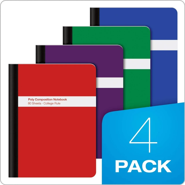 Alt view image 7 of 7 - Poly Composition Notebook 4 Count, College Ruled Paper, 9-3/4 x 7-1/2 Inches, 80 Sheets, Assorted Colors: Blue, Green, Purple, Red (64958) (Pack of 6)