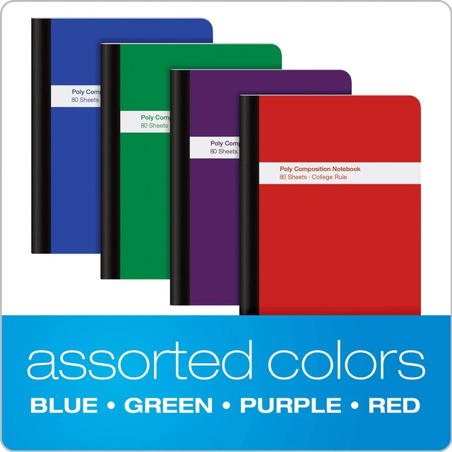 Alt view image 6 of 7 - Poly Composition Notebook 4 Count, College Ruled Paper, 9-3/4 x 7-1/2 Inches, 80 Sheets, Assorted Colors: Blue, Green, Purple, Red (64958) (Pack of 6)