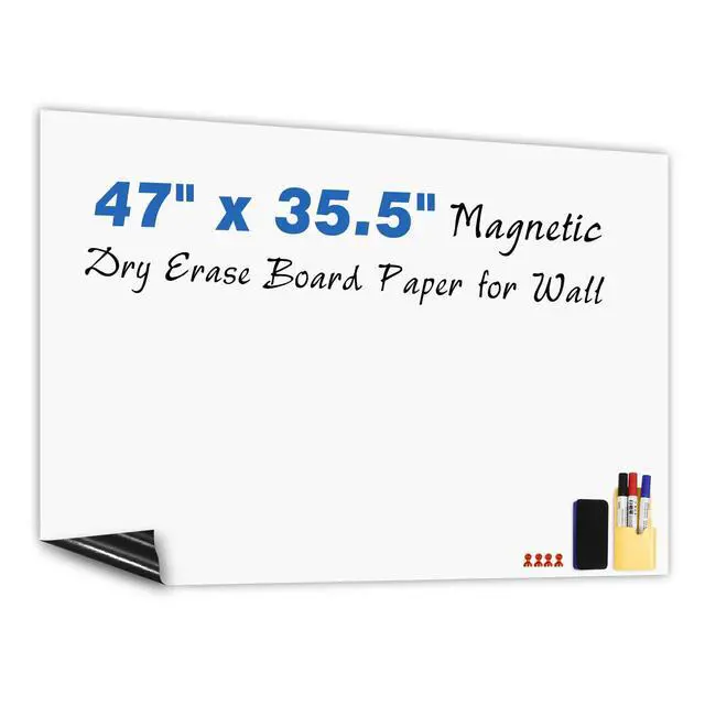 Main image of 47"x35.5" Whiteboard Sticker for Wall White Board Dry Erase Paper Wallpaper with 3 Markers Adhesive Poster Board Peel and Stick Whiteboard for School Office Home Drawing