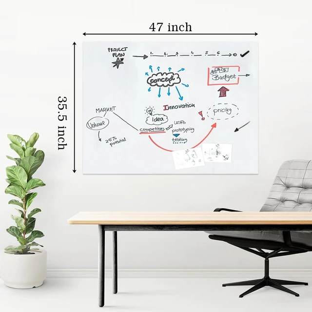Alt view image 2 of 7 - 47"x35.5" Whiteboard Sticker for Wall White Board Dry Erase Paper Wallpaper with 3 Markers Adhesive Poster Board Peel and Stick Whiteboard for School Office Home Drawing
