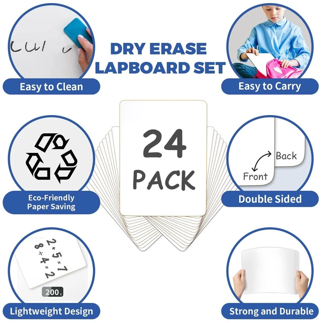 Alt view image 4 of 7 - 24 Pack Dry Erase Board,9"x12" Double-Sided White Board with 24 Erasers Student White Boards for Classroom,Portable & Reusable Small White Lapboards Bulk for Homeschool/Teacher,School Supplies
