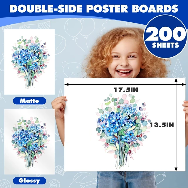 Alt view image 2 of 7 - 200 Pack White Poster Board,13.5" x 17.5" White Poster Paper Bulk 250GSM/92LB Heavy-Weight Blank Poster Board for Arts,Craft,Projects Presentations,Drawing Scrapbooking