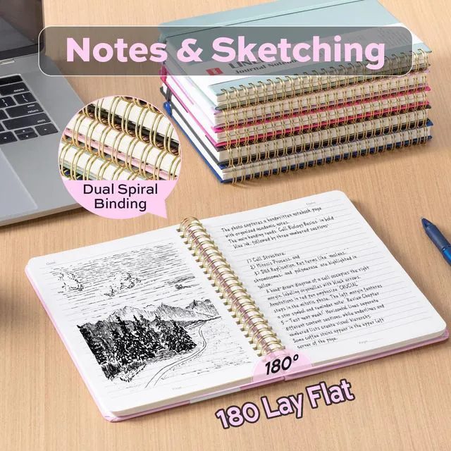 Alt view image 2 of 7 - 6 Pack Lined Spiral Journal Notebook, 160 Pages, A5 (5.5"x8") Hardcover Writing Notebook, College Ruled Spiral Bound Journal for Women & Men - Perfect for Work, School, Office & Note Taking