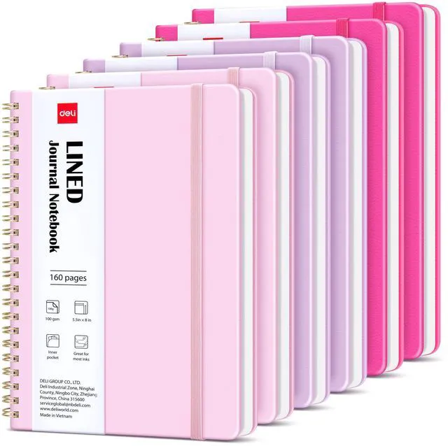 Main image of 6 Pack Lined Spiral Journal Notebook, 160 Pages, A5 (5.5"x8") Hardcover Writing Notebook, College Ruled Spiral Bound Journal for Women & Men - Perfect for Work, School, Office & Note Taking
