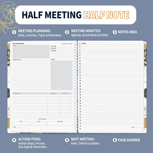 Alt view image 2 of 6 - Half Meeting Half Note - 8.5"x11" Professional Notebooks for Work - 160 Pages, A4 Size Project Planner, Spiral Meeting Agenda/Minutes Organizer for Women Men, Note Taking, Office & Business