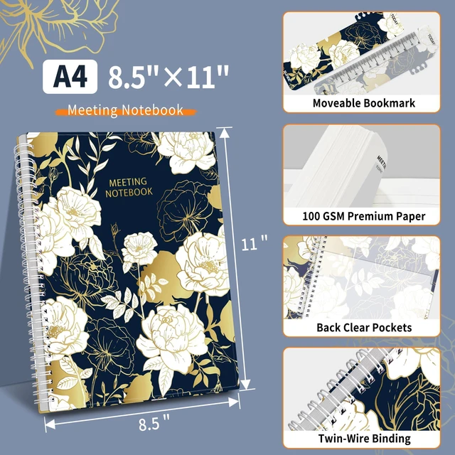Alt view image 3 of 6 - Half Meeting Half Note - 8.5"x11" Professional Notebooks for Work - 160 Pages, A4 Size Project Planner, Spiral Meeting Agenda/Minutes Organizer for Women Men, Note Taking, Office & Business