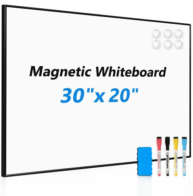 Main image of Large Magnetic Whiteboard, 30" x 20" Dry Erase White Board for Wall Black Aluminum Frame, Easy to Write and Erase, Wall Mounted, Presentation Board, for Home, Office, School, Kitchen