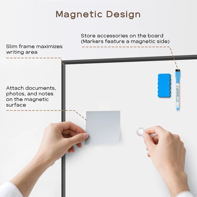 Alt view image 6 of 7 - Large Magnetic Whiteboard, 30" x 20" Dry Erase White Board for Wall Black Aluminum Frame, Easy to Write and Erase, Wall Mounted, Presentation Board, for Home, Office, School, Kitchen