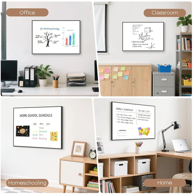 Alt view image 7 of 7 - Large Magnetic Whiteboard, 30" x 20" Dry Erase White Board for Wall Black Aluminum Frame, Easy to Write and Erase, Wall Mounted, Presentation Board, for Home, Office, School, Kitchen