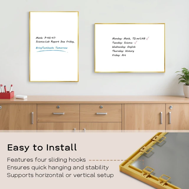 Alt view image 6 of 7 - Large Magnetic Whiteboard, 30" x 20" Dry Erase White Board for Wall Gold Aluminum Frame, Easy to Write and Erase, Wall Mounted, Presentation Board, for Home, Office, School, Kitchen