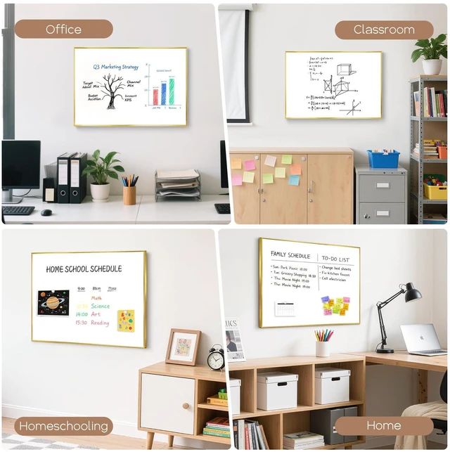 Alt view image 7 of 7 - Large Magnetic Whiteboard, 30" x 20" Dry Erase White Board for Wall Gold Aluminum Frame, Easy to Write and Erase, Wall Mounted, Presentation Board, for Home, Office, School, Kitchen
