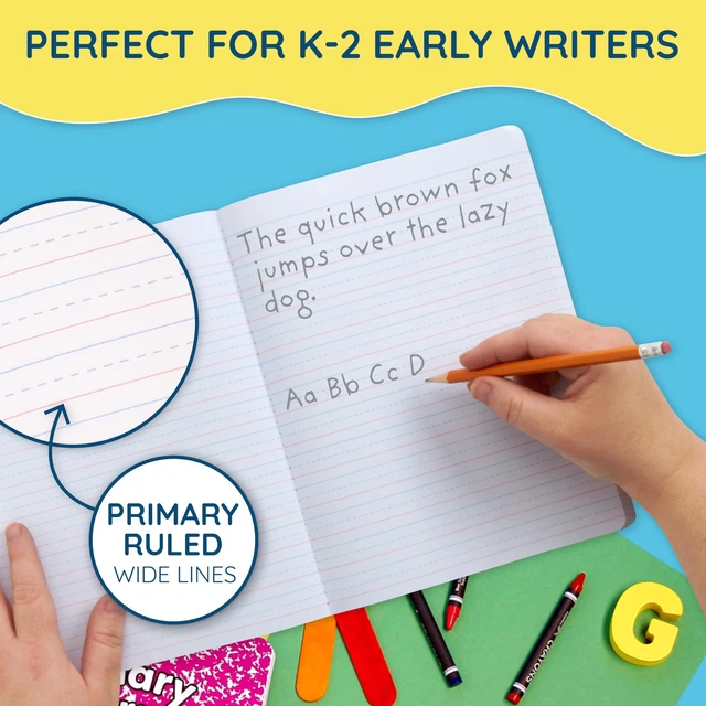 Alt view image 2 of 7 - 24 Primary Journal Composition Notebook K-2, Full Page 100 Sheets Each, Full Page with Drawing and Lines, Assorted Colors, Grades K-2, Kindergarten Writing Paper