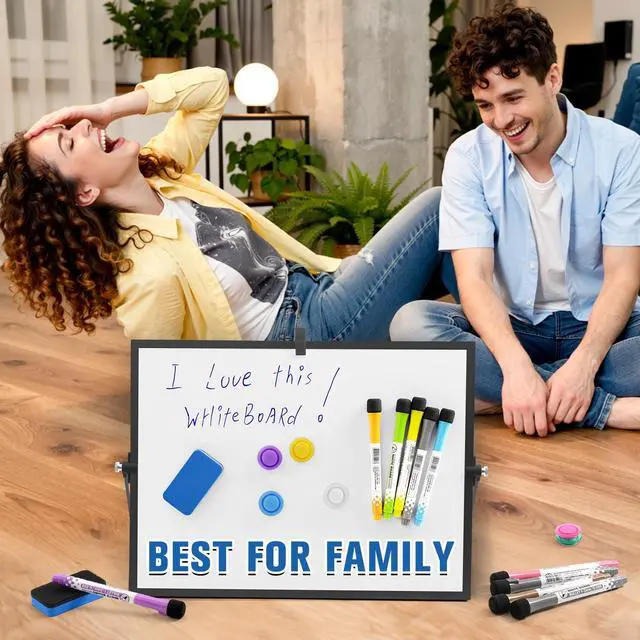 Alt view image 3 of 7 - Magnetic Dry Erase Board with Stand, 16''x12'' Desktop Whiteboard Double-Sided White Board with Stand, Black White Board, Desk Whiteboard Portable, Dry Erase Board for Home, School, Office