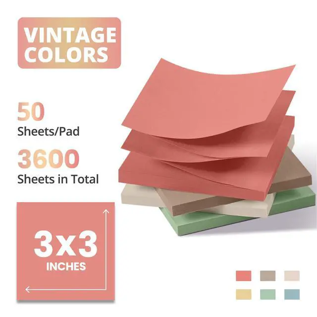 Alt view image 2 of 7 - 72 Pads Pop Up Sticky Notes, 3x3 Inches, Accordion Self-Stick Notes Accordion Sticky Notes Refill for Dispenser, Bulk Sticky Notes for Office, Home, School, Meeting & Reminders, Vintage