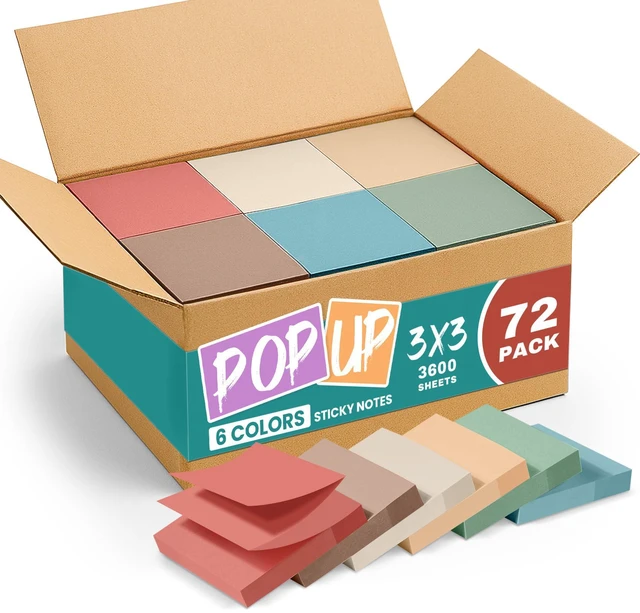 Main image of 72 Pads Pop Up Sticky Notes, 3x3 Inches, Accordion Self-Stick Notes Accordion Sticky Notes Refill for Dispenser, Bulk Sticky Notes for Office, Home, School, Meeting & Reminders, Vintage