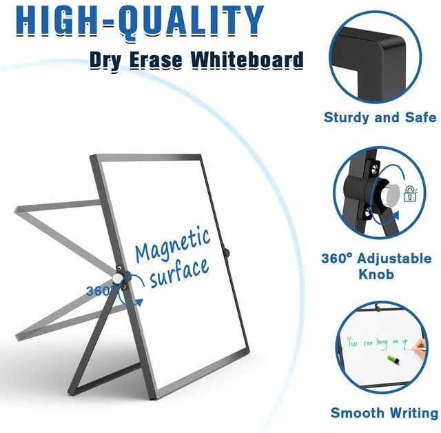 Alt view image 7 of 7 - Magnetic Dry Erase Board with Stand, 16''x12'' Desktop Whiteboard Double-Sided White Board with Stand, Black White Board, Desk Whiteboard Portable, Dry Erase Board for Home, School, Office