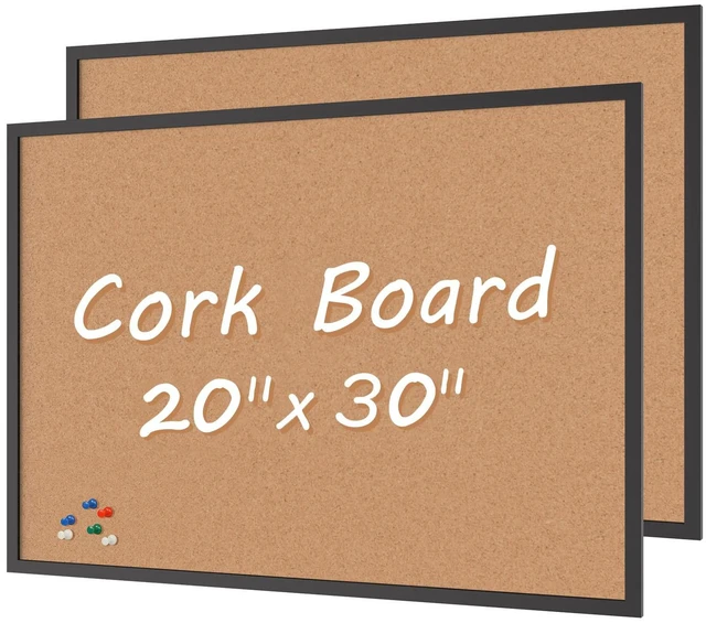 Main image of 2-Pack Cork Board Bulletin Board 20 x 30, Black Wood Framed Corkboard, Office Board for Wall Cork, Large Wall Mounted Notice Pin Board with 32 Push Pins for School, Home & Office