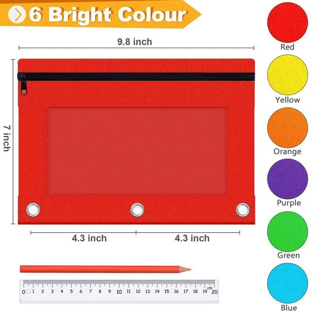 Alt view image 2 of 7 - 48 Pcs Pencil Pouch for 3 Ring Binder, Bulk Pencil Case Pouch with Clear Window, Pencil Bags with Smooth Zipper, Pencil Pouch for School Office Classroom Supplies(6 Color)