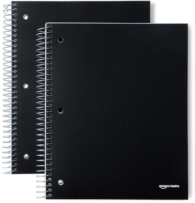 Main image of Wide Ruled 3-Subject Spiral Notebook, 150 Sheets, 8.5 x 10.5 Inches, Black, 2-Pack