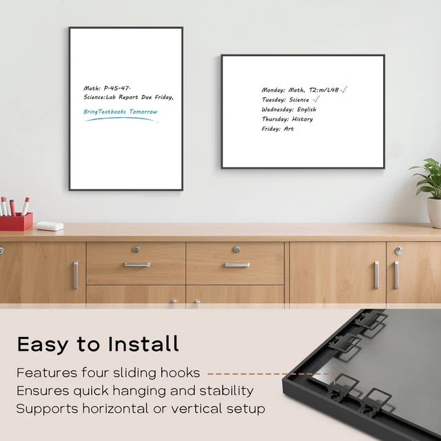 Alt view image 5 of 7 - Large Magnetic Whiteboard, 30" x 20" Dry Erase White Board for Wall Black Aluminum Frame, Easy to Write and Erase, Wall Mounted, Presentation Board, for Home, Office, School, Kitchen