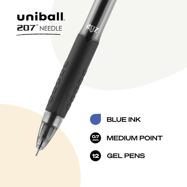 Alt view image 2 of 6 - uniball 207 Needle Gel Pens, Medium Point (0.7mm), Blue, 12 Pack Needle point for accurate straight-edge lines, fraud-resistant uni Super Ink, water & fade-resistant, textured rubber grip