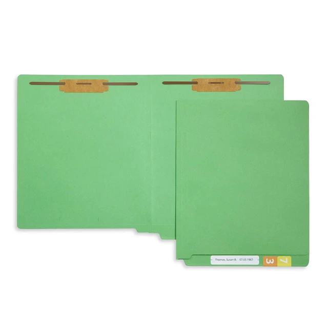 Alt view image 3 of 7 - 50 Green End Tab Fastener File Folders, Letter Size Durable 11pt Green Paper, Straight Cut End Tabs, 2 Prong Fasteners, Medical Files, Receipts, Office Reports