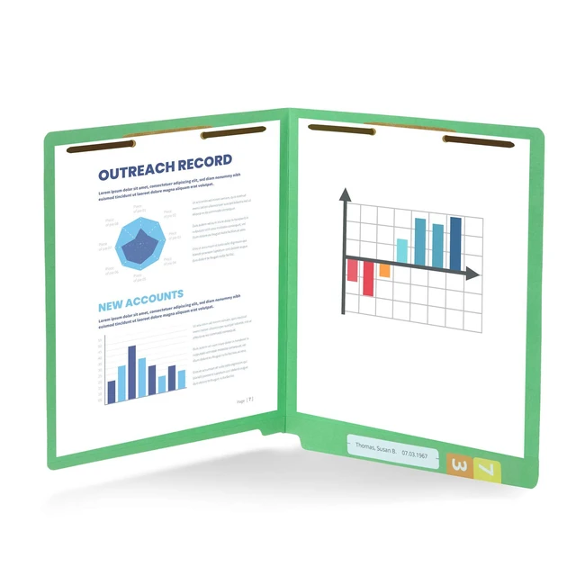 Alt view image 4 of 7 - 50 Green End Tab Fastener File Folders, Letter Size Durable 11pt Green Paper, Straight Cut End Tabs, 2 Prong Fasteners, Medical Files, Receipts, Office Reports