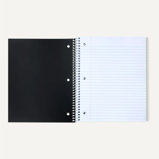 Alt view image 4 of 5 - Wide Ruled 3-Subject Spiral Notebook, 150 Sheets, 8.5 x 10.5 Inches, Black, 2-Pack