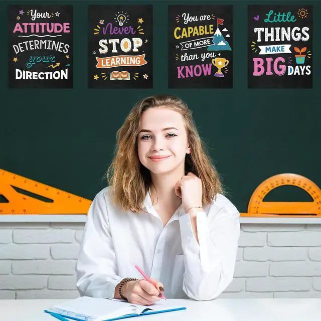 Alt view image 6 of 7 - 13 Pieces Motivational Posters for Classroom Decor Laminated Inspirational Poster Bulletin Board Sets Welcome Sign for Toddler School Essentials, Toddler & Preschool Learning