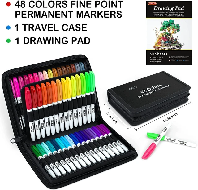 Alt view image 2 of 7 - Permanent Markers, 48 Colors Fine Point, Assorted Colors with Travel Case, Ideal for Adults Coloring Doodling on Plastic, Glass, Wood and Stone, Gift for Kids