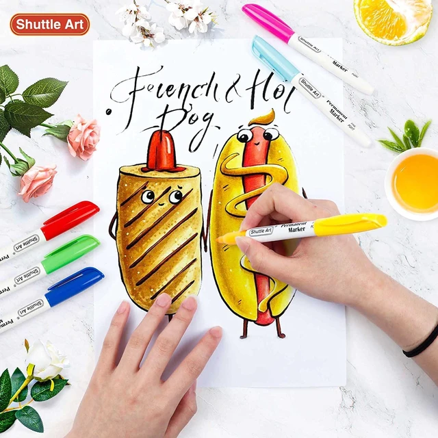 Alt view image 6 of 7 - Permanent Markers, 48 Colors Fine Point, Assorted Colors with Travel Case, Ideal for Adults Coloring Doodling on Plastic, Glass, Wood and Stone, Gift for Kids