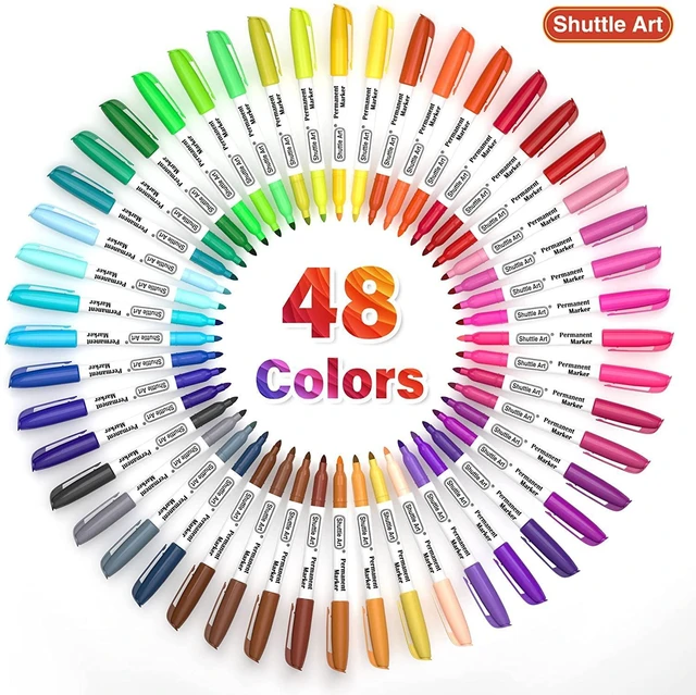 Alt view image 3 of 7 - Permanent Markers, 48 Colors Fine Point, Assorted Colors with Travel Case, Ideal for Adults Coloring Doodling on Plastic, Glass, Wood and Stone, Gift for Kids