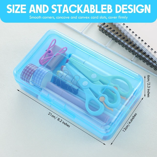 Alt view image 2 of 7 - 24 Pack Clear Plastic Pencil Box, Light Pink, Light Blue,Mint Green Stackable Organizer for School Supplies, Large Case for Crayons Markers, Snap-lid Keeps Stationery Secure, Bulk Set