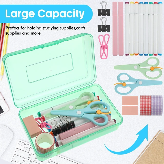 Alt view image 3 of 7 - 24 Pack Clear Plastic Pencil Box, Light Pink, Light Blue,Mint Green Stackable Organizer for School Supplies, Large Case for Crayons Markers, Snap-lid Keeps Stationery Secure, Bulk Set