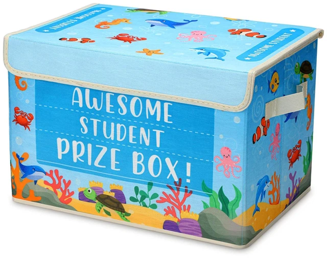 Main image of Ocean Classroom Treasure Chest Box for Kid Prize with Lid Rewards Bin for Student Toy Prizes Awards, Collapsible Teacher Organizer, Kids Classroom Supply Storage, Nursery School Decor