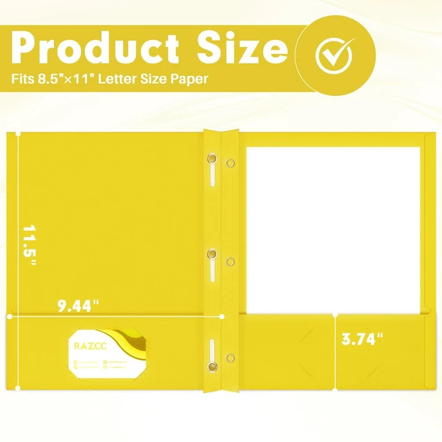 Alt view image 2 of 7 - Two Pocket Folders, 50 Pack Two Pocket Folders with Prongs, 3 Prong Folders Fit Letter Size Paper, Pocket File Folders for School Office Home Business, Yellow