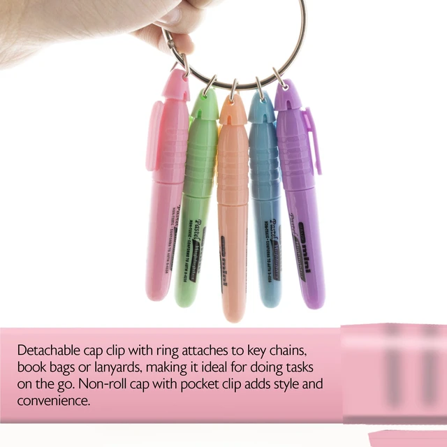 Alt view image 4 of 7 - Mini Pastel Highlighters, Chisel Tip, 5 Count, 24-Box Quick-dry, Assorted pastel mini highlighters, Compact, Cap clip, Non-toxic ink, Odorless, Bulk pack