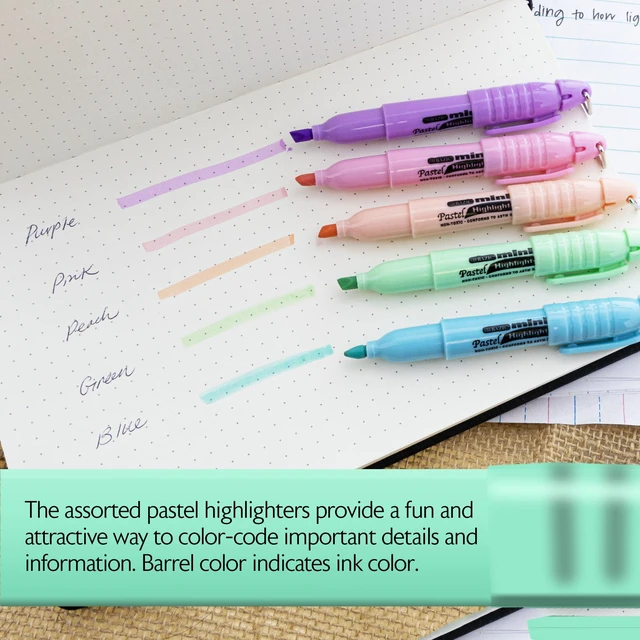 Alt view image 3 of 7 - Mini Pastel Highlighters, Chisel Tip, 5 Count, 24-Box Quick-dry, Assorted pastel mini highlighters, Compact, Cap clip, Non-toxic ink, Odorless, Bulk pack