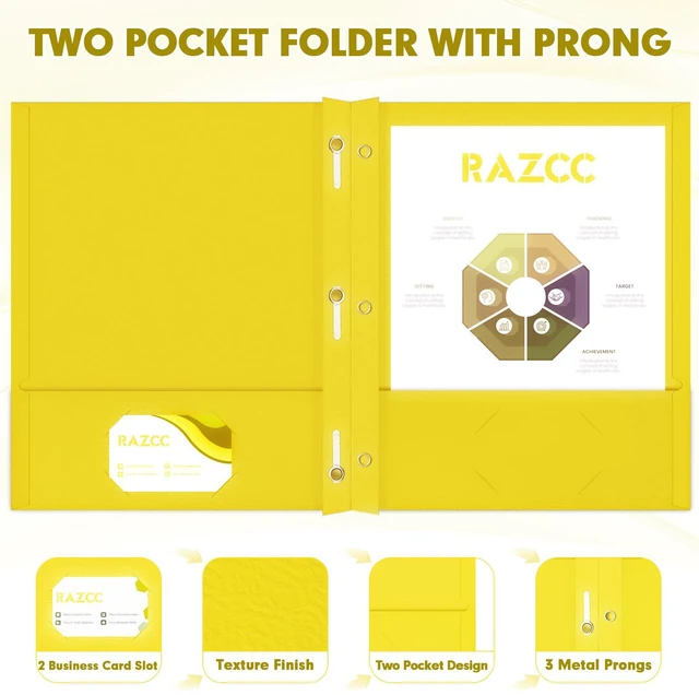Alt view image 3 of 7 - Two Pocket Folders, 50 Pack Two Pocket Folders with Prongs, 3 Prong Folders Fit Letter Size Paper, Pocket File Folders for School Office Home Business, Yellow