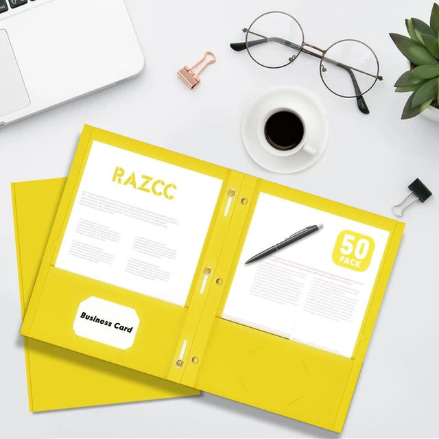 Alt view image 7 of 7 - Two Pocket Folders, 50 Pack Two Pocket Folders with Prongs, 3 Prong Folders Fit Letter Size Paper, Pocket File Folders for School Office Home Business, Yellow