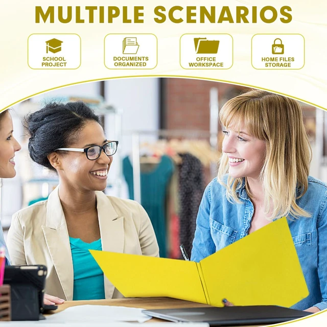 Alt view image 6 of 7 - Two Pocket Folders, 50 Pack Two Pocket Folders with Prongs, 3 Prong Folders Fit Letter Size Paper, Pocket File Folders for School Office Home Business, Yellow