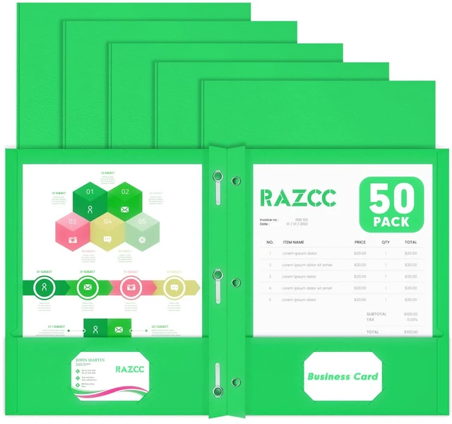 Main image of Two Pocket Folders, 50 Pack Two Pocket Folders with Prongs, 3 Prong Folders Fit Letter Size Paper, Pocket File Folders for School Office Home Business, Green