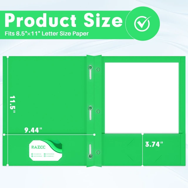 Alt view image 2 of 7 - Two Pocket Folders, 50 Pack Two Pocket Folders with Prongs, 3 Prong Folders Fit Letter Size Paper, Pocket File Folders for School Office Home Business, Green