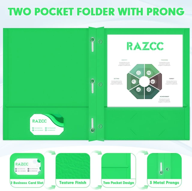 Alt view image 3 of 7 - Two Pocket Folders, 50 Pack Two Pocket Folders with Prongs, 3 Prong Folders Fit Letter Size Paper, Pocket File Folders for School Office Home Business, Green