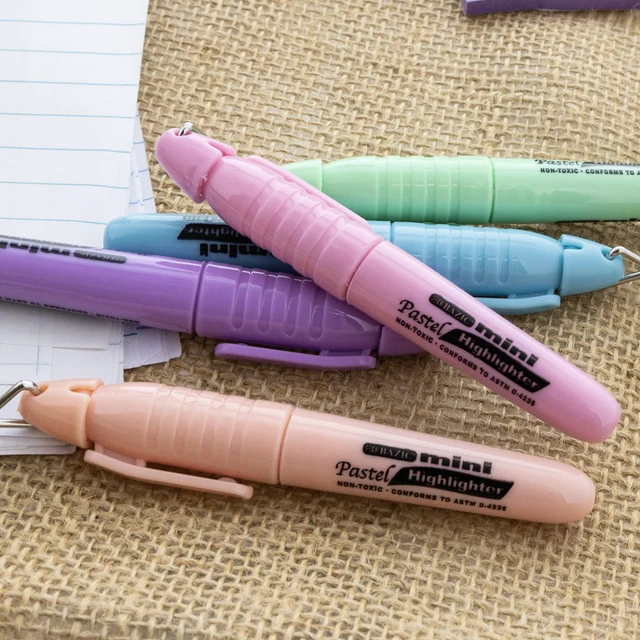 Alt view image 7 of 7 - Mini Pastel Highlighters, Chisel Tip, 5 Count, 24-Box Quick-dry, Assorted pastel mini highlighters, Compact, Cap clip, Non-toxic ink, Odorless, Bulk pack