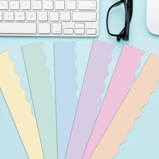 Alt view image 7 of 7 - Pastel Bulletin Board Borders Set - 216 ft Rainbow Classroom Borders Scalloped Trim Pastel Bulletin Board Decorations for Teacher Classroom Back to School Classroom Chalkboard Door Wall Decor, 6 Rolls