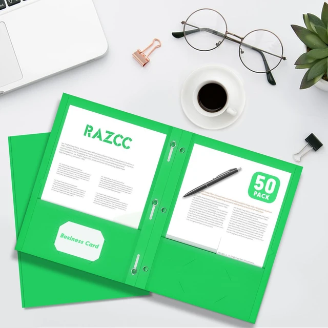 Alt view image 7 of 7 - Two Pocket Folders, 50 Pack Two Pocket Folders with Prongs, 3 Prong Folders Fit Letter Size Paper, Pocket File Folders for School Office Home Business, Green