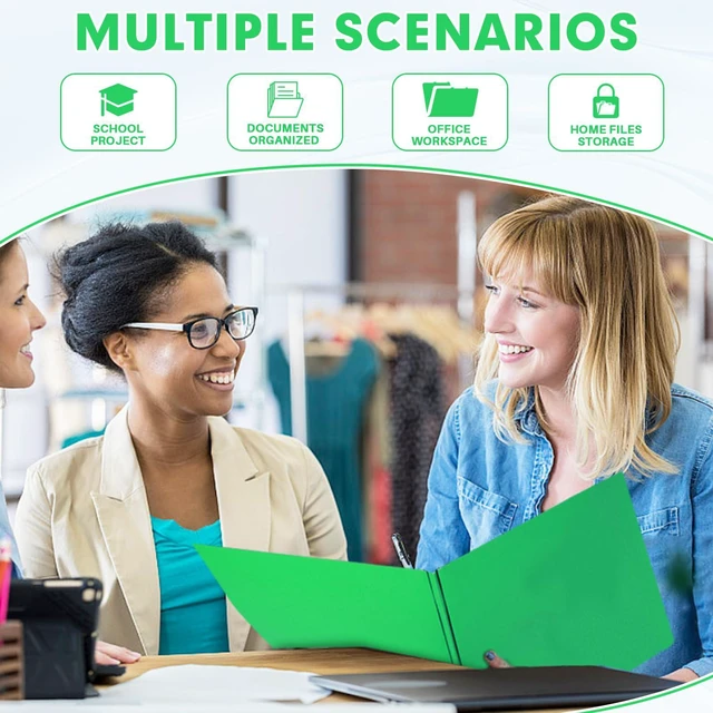 Alt view image 6 of 7 - Two Pocket Folders, 50 Pack Two Pocket Folders with Prongs, 3 Prong Folders Fit Letter Size Paper, Pocket File Folders for School Office Home Business, Green